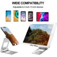 thumbnail image 2 of Big Heavy Cell Phone Stand for Desk - Simr Adjustable Desktop Foldable Phone Holder for iPhone 13 12 Pro 11 X XS, iPad Mini, 4-13" All CellPhones (Silver), 2 of 5