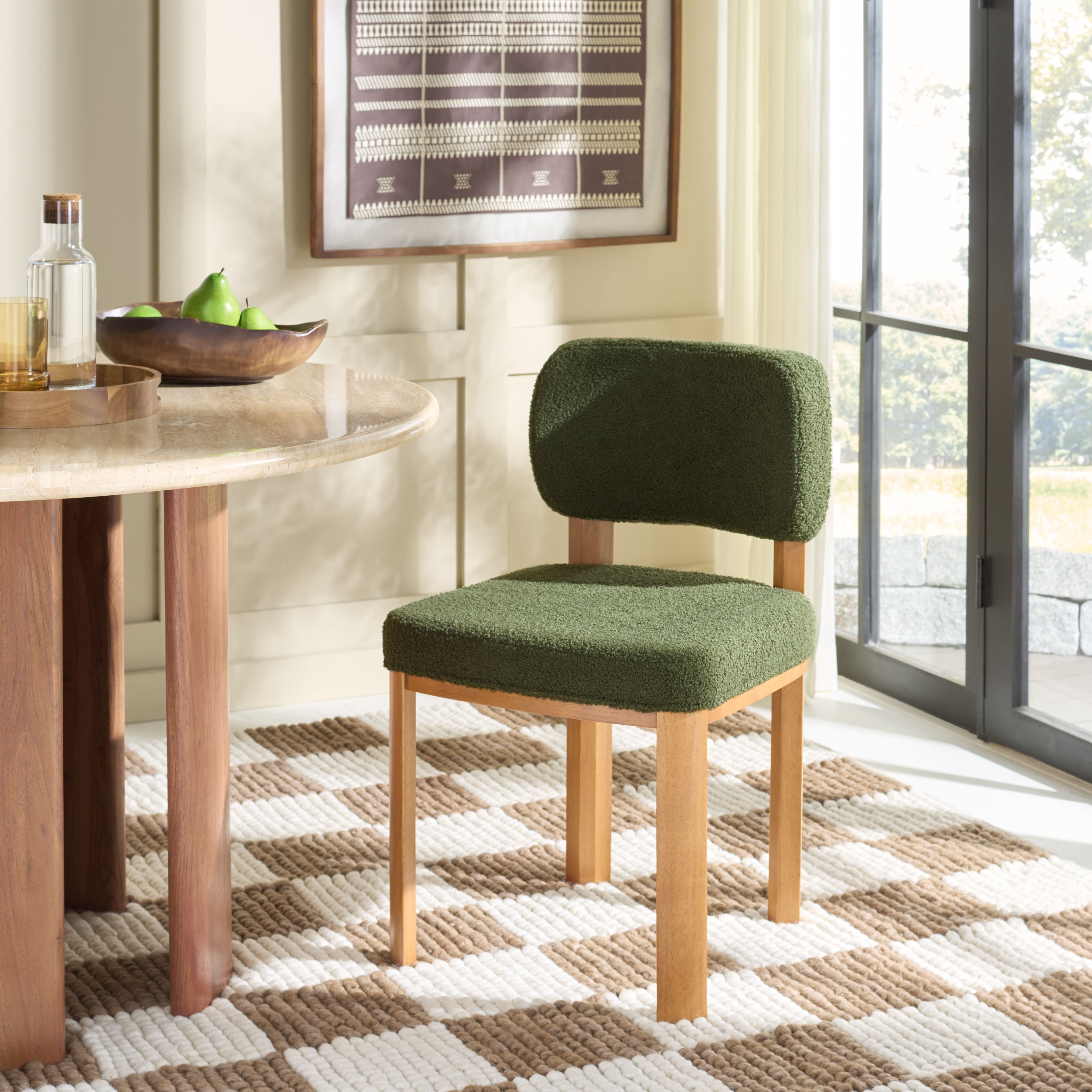 Safavieh Hyden Modern Wood and Fabric Dining Side Chairs, Dark Green / Light Walnut