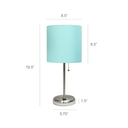 Limelights - Stick Lamp with USB charging port and Fabric Shade - Aqua