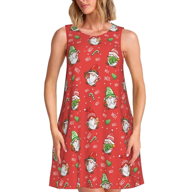 Disketp merry Christmas gnome para Vestido sin Mangas para Mujeres, Vestidos de Verano para Mujeres, Casual y Holgado para la Playa
