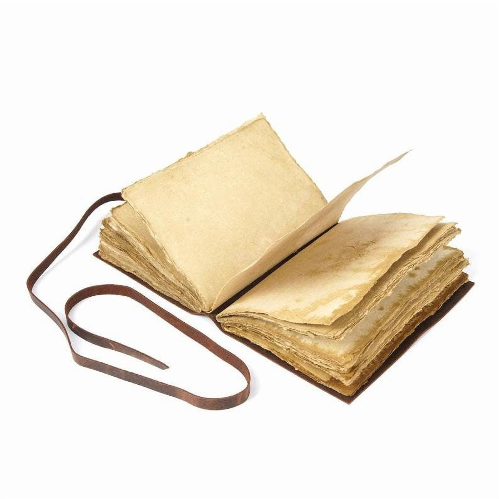 Handmade Rustic Leather Wrap Journal – 5x7 inch Vintage Notebook, 200 Handmade Deckle-Edge Pages, Brown Leather Travel Diary