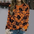 thumbnail image 2 of Chandail en Molleton Citrouille Chat pour Femmes Halloween Col Rond Chandail Manches Longues Hauts Décontractés Amples, 2 of 5