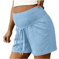 thumbnail image 2 of Eltusu Women Maternity Shorts over belly, Cotton Comfort Drawstring Casual Pregnacy Shorts Blue Size L, 2 of 8