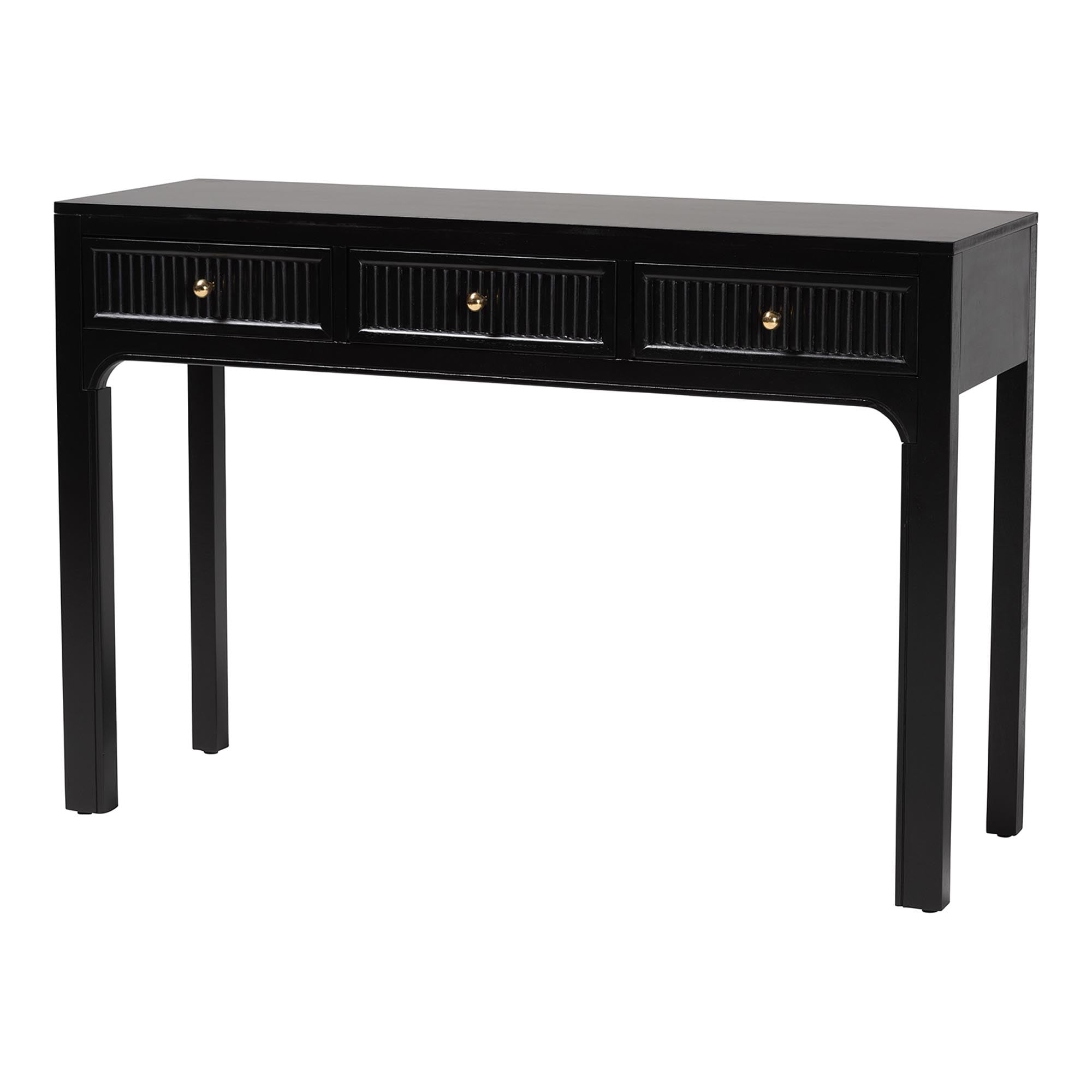 bali & pari Leah Modern Console Table, 3-Drawer, Black