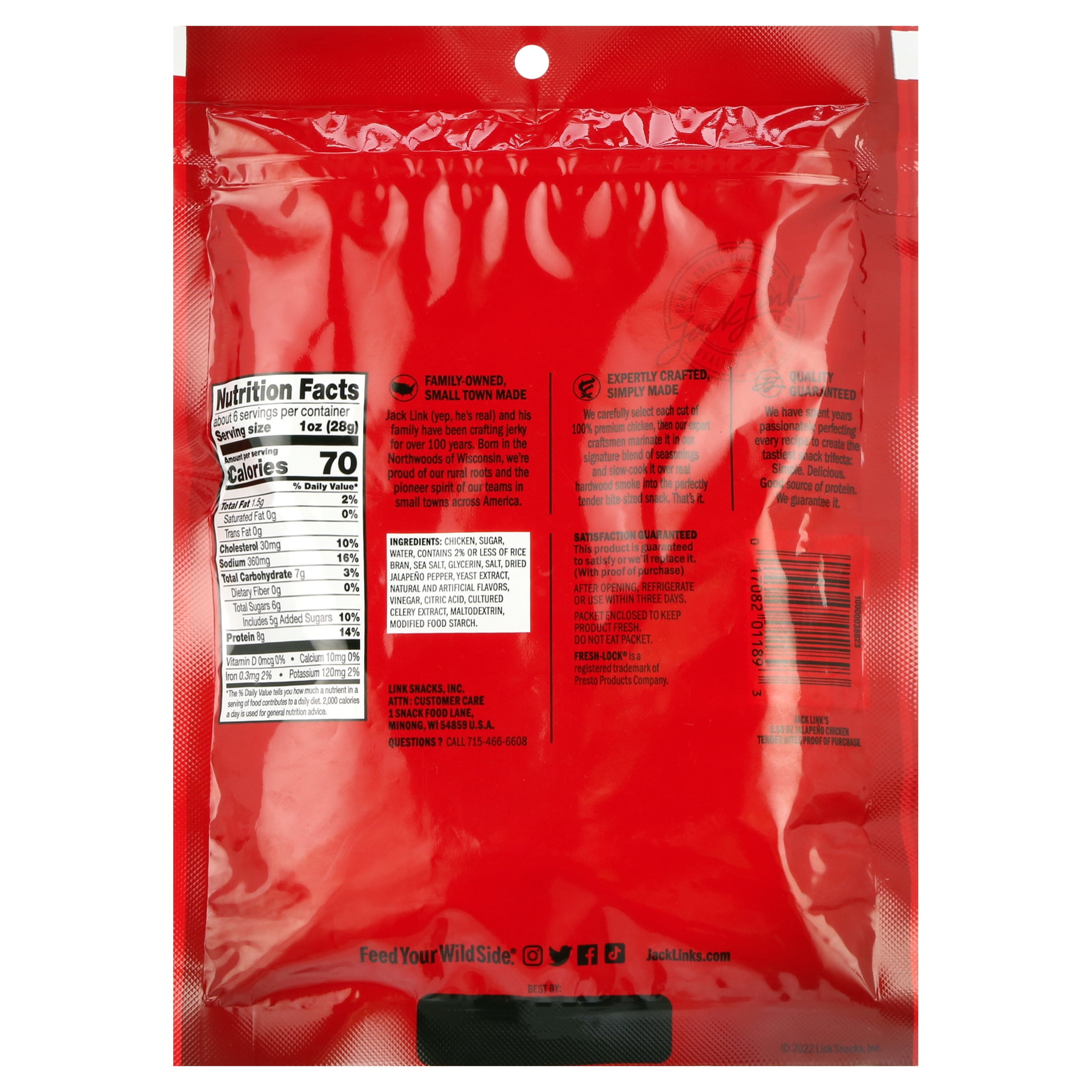 Jack Link’s 100% Chicken Jalapeno Bites 3.25 oz Resealable Bag