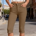 thumbnail image 6 of Cutuoiiu Women Fashion Button Closure Solid Color Mid Rise Slim Fit Capri Pants with Side Vent and Pockets Casual Stretch Trousers Gifts, 6 of 9