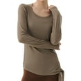 thumbnail image 2 of Women'S Long Sleeve Round Neck Slim Fit Yoga Top Breathable Sports Cover-Up Brown M, 2 of 8