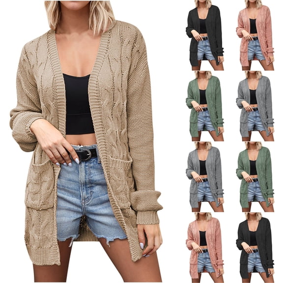 SROBPTY Womens Jackets, Cardigans for Women, Women's Cardigan Sweater Long Sleeve Knitted Casual Loose Fall Coat Jacket Green,S