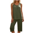 thumbnail image 3 of Bovxnpu Women's Pajamas Set 2 Piece Loungewear Set Ruffled Tank Pajama Elastic Waist Capris Loungewear Sleepwear Set Sleepwear, 3 of 8