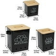 thumbnail image 6 of Pethiy Kitchen Canisters Set, Storage Bin for Potato Onion & Garlic, 3 Pack Set Countertop Pots Containers with Wooden Lid - Potato Storage, Garlic Bin, Onion Keeper Tin with Aerating Holes-Black, 6 of 6