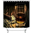 thumbnail image 2 of 4PCS/SET Whisky and Money Fabric Shower Curtain set, Vintage 100 Dollar Bill Cigar Glass Winery Modern Art Bathroom Decor, Waterproof Bath Curtain, Non-slip Bath Rugs Toilet Mat, Brown Table, 2 of 7