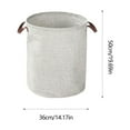 thumbnail image 3 of Cesta grande cilíndrica gris para ropa sucia, cesta de almacenamiento de tela teñida con hilo, cesta plegable impermeable para ropa, cesta de almacenamiento de tela con doble asa., 3 of 6