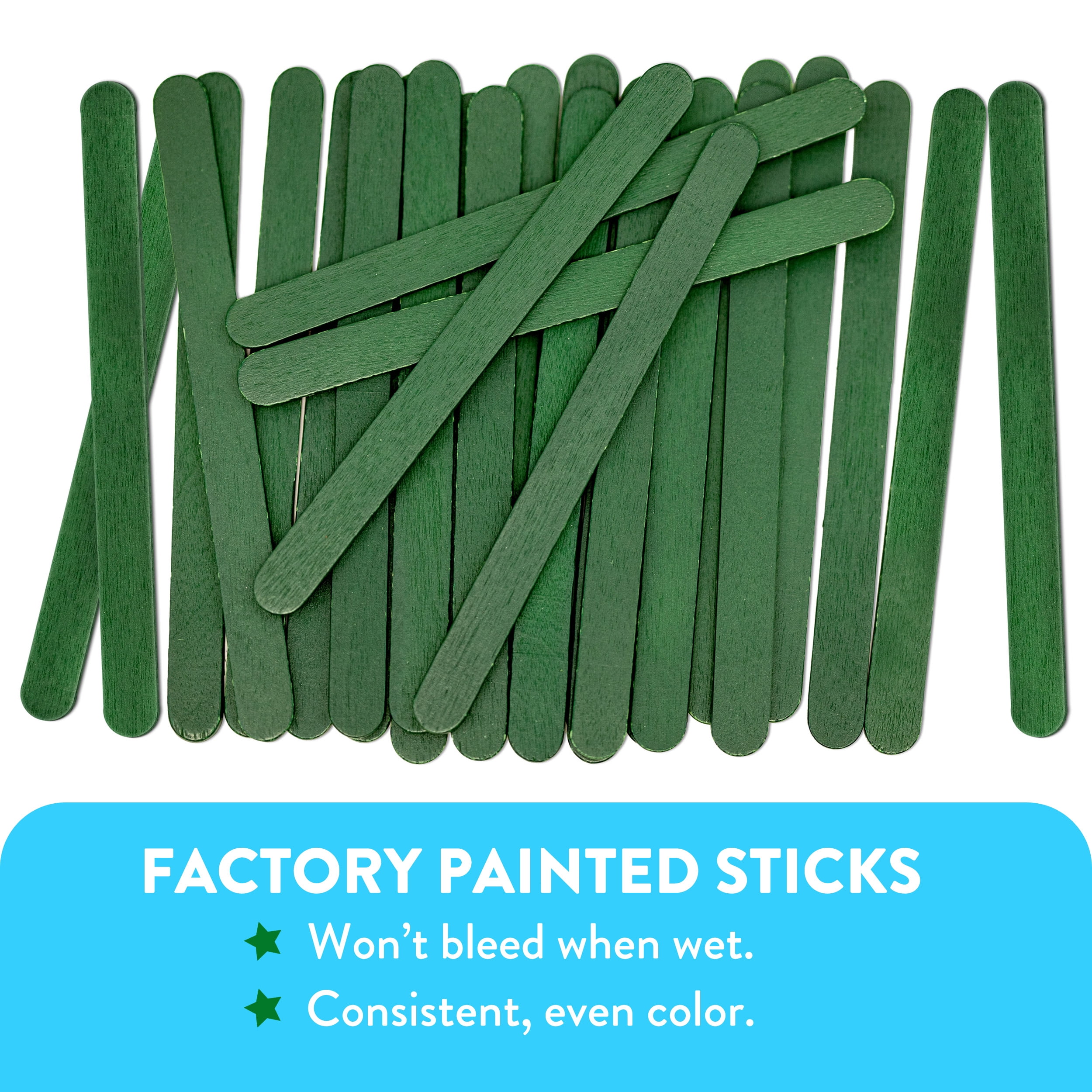 CraftySticks- 1000 Pack 4.5 Inch Green Painted Popsicle Sticks, Wood Craft Sticks for Crafts, Learning and STEM Basics