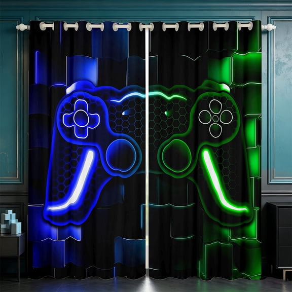 Erosebridal Gaming 30%-50% Blackout Curtains,Gamer Curtains & Drapes Cool Video Game Black Window Curtains,3D Gaming Geometric Polyester Curtains(Blue Green Black,38"Wx45"L)