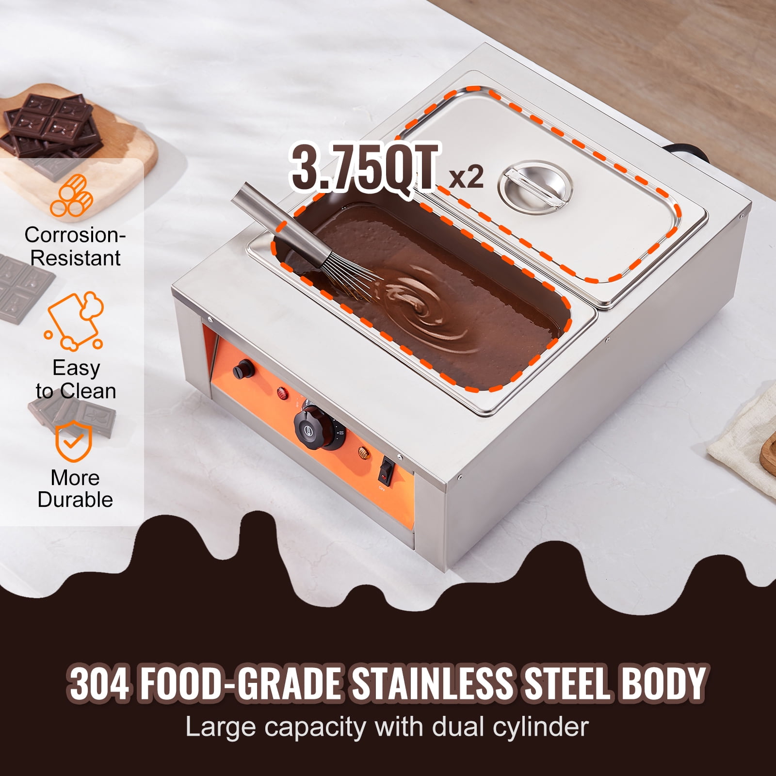 KFFKFF Chocolate Tempering Machine Chocolate Melting Pot 17.6 Lbs 2 Tanks