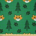 thumbnail image 2 of Ambesonne Woodland Fabric by the Yard Microfiber, Happy Foxes Leaves Trees, 3 Yards, Forest Green and Earth Yellow, 2 of 2