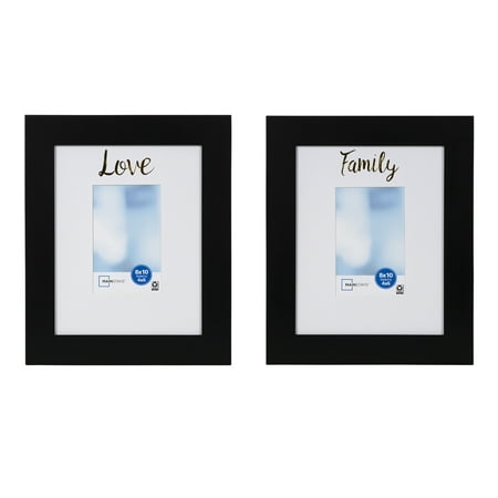 Mainstays 8" x 10" Matted to 4" x 6" Family and Love Wood Flatwide Sentiment Tabletop Picture Frames, Black, Set of 2