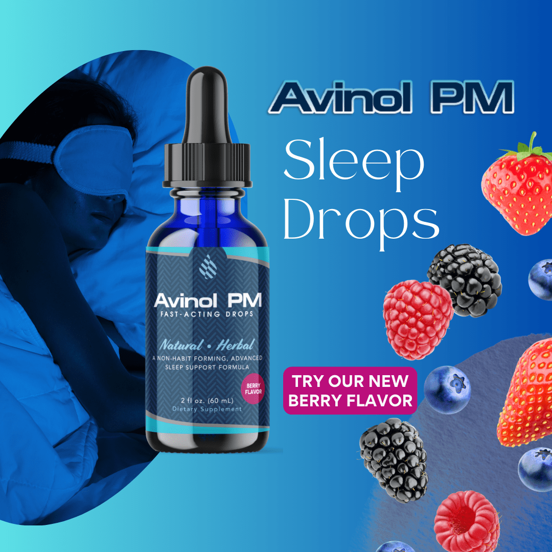 Avinol PM Sleep Drops – Natural Liquid Sleep Aid with Melatonin and Herbal Extracts – Berry Flavor – 2 fl oz