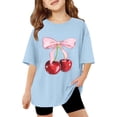 thumbnail image 2 of Girls T Shirts Floral Cherry Print Short Sleeve Tee Lightweight Summer Girls Clothes Blue 7-8 Years, 2 of 4