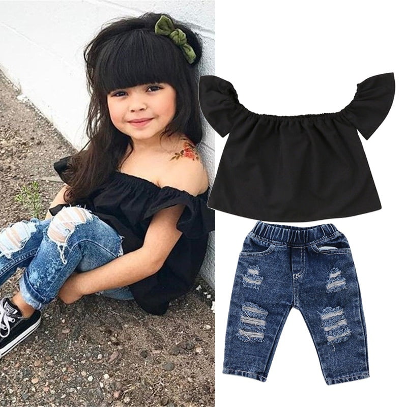 2pcs Toddler Letter Print Tops Shirts Hole Denim Jean Shorts Outfits Outique Baby Boys Hooded Vest 