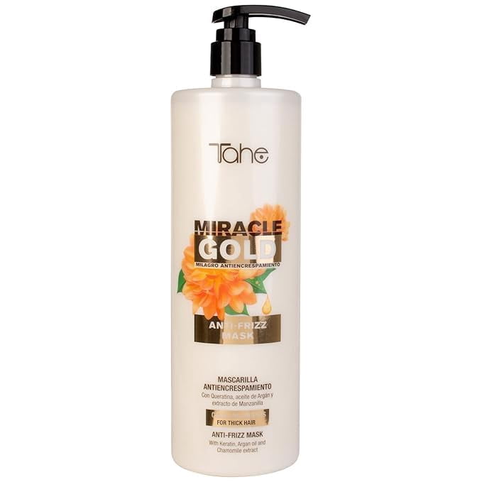 Tahe Miracle Gold Frizz Control Big Kit - Shampoo 1000ml, Mask 1000ml, Hair Shine Mist 200ml - Includes Hair Shine Mist for Ultimate Frizz Control