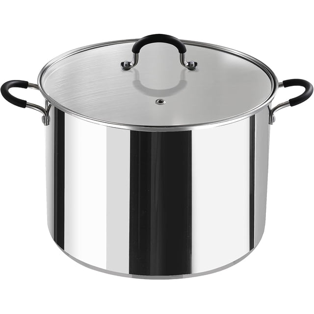 Cook N Home Stockpot Large pot Sauce Pot Induction Pot With Lid Professional Stainless Steel 20 Quart, with Stay-Cool Handles, silver