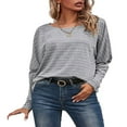 thumbnail image 1 of Womens Casual Raglan Crewneck Long Sleeve Solid Print Shirt Soft Loose Boyfriend Style Basic Button Tops, 1 of 8