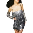 thumbnail image 2 of Coduop Women's Glitter Spaghetti Strap Mini Dress Sleeveless Backless Sequins Tassel Party Dress, 2 of 7