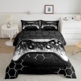 thumbnail image 2 of Manfei Gaming Bedding King Comforter Set,Geometry Hexagon Down Comforter,Gradent Black Silver Bedding Sets King with Comforter For Boy,Microfiber Room Decor Reversible,3 Pieces, 2 of 8