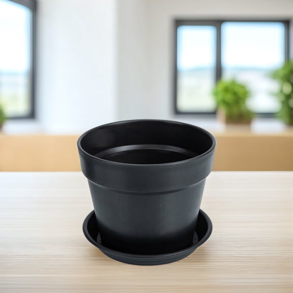 WRISTBIQUE 2-Pack Round Black Plastic Flower Pots for Indoor Plants, 6.6 x 5.7 Inches, for Home and Office