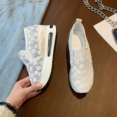 

bvgfsahne Women Hollow Platform Casual Shoes Solid Color Breathable Wedge Espadrilles