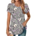 thumbnail image 2 of HAPIMO Women' Plus Size Elegant Pleated Blouses Round Neck Tees Flowy Summer Tops for Women Casual Loose Flower Print Tops Fashion Clothes Dressy Tunic Multicolor XL, 2 of 6