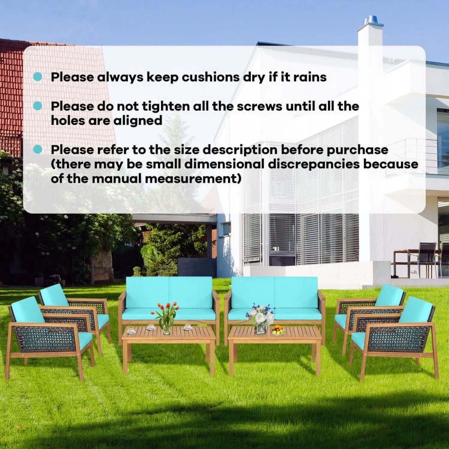 Aimee Lii 4 Pieces Wicker Furniture Set with Removable Cushions, Outdoor Patio Furniture, Turquoise Aimee Lii 4 Pieces Wicker Furniture Set with Removable Cushions, Outdoor Patio Furniture, Turquoise