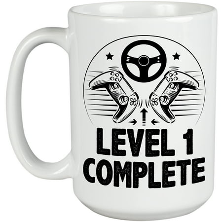

Level 1 Complete Gaming Enthusiast or Car Racing Video Gamer White 15oz Ceramic Mug
