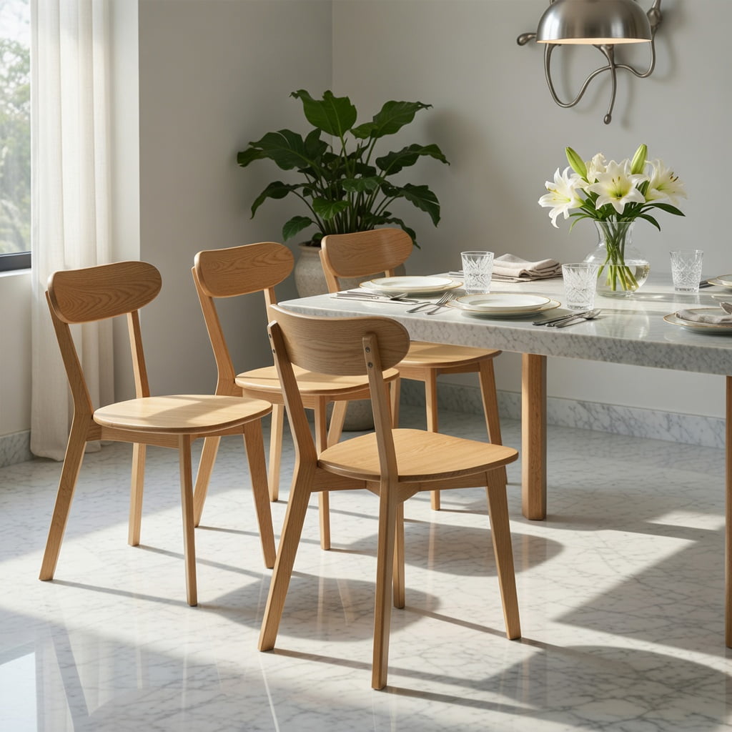 Hommoo Mid Century Modern Solid Wood Dining Chair, Ergonomic Curved Backrest, Adjustable Leveling Feet, Perfect for Dining Room, Kitchen & Living Room, Natural Wood