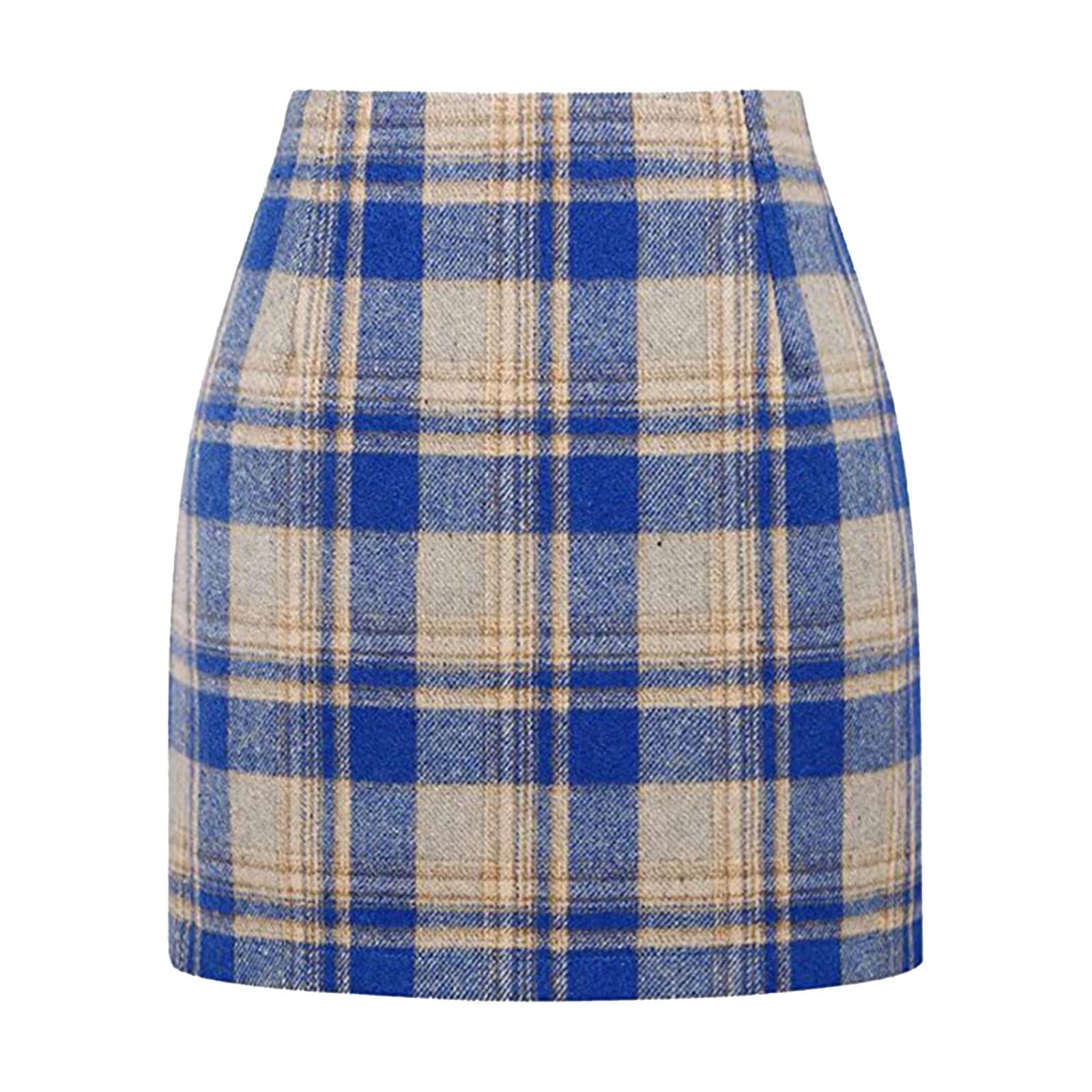 Women's High Waist Plaid Wool Blend Mini Skirt – Side Zip, A-Line Bodycon Skirt For Fall & Date Nights