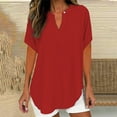 thumbnail image 2 of Holzkary Womens Summer Tops Casual Short Sleeve V Neck Shirts Business Dressy Work Blouses New Solid Color Shirt Small V Neck High End Short Sleeved T Shirt Trendy Versatile Casual Top Red L, 2 of 7