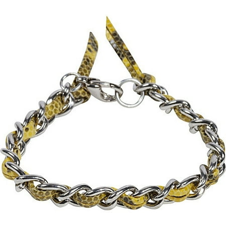 Apt. No 5 Silver Plated Curb Chain Bracelet adorned with Alligator Leather Ribbon