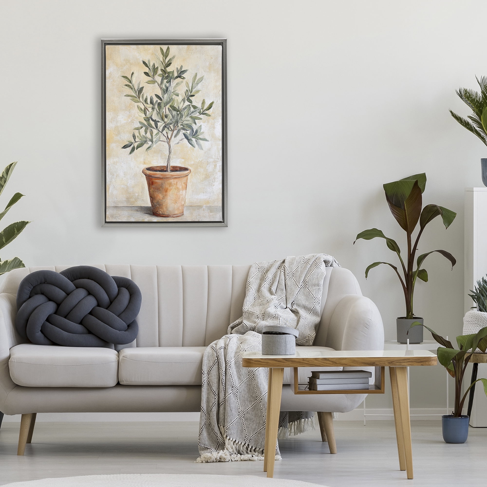Stupell Industries House Plant in Terracotta Gray Framed Floater Canvas Wall Art, design by Petal Prints Design