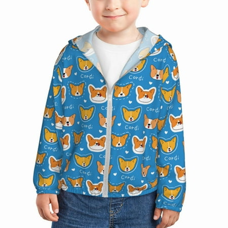 

Lukts Corgi Dog Face Print Children s Long-Sleeved Sun Protection Clothing Hooded Sweatshirts for Boys and Girls Outdoor Sports-2 Years