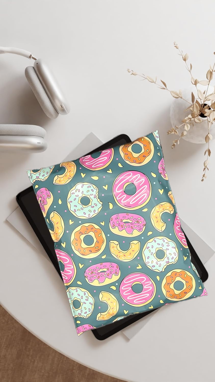 Hawk Poly Mailers 10x13 Cute Donut Hearts Heavy Duty 3.15mil Tamper-Evident & Self-Sealing Shipping Envelopes for Small Businesses Printed Waterproof Mailing Bags Non Padded (Dazzlin' Donuts, 10x13)