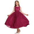 thumbnail image 6 of IBTOM CASTLE Flower Girl Dresses Junior Wedding Bridesmaid Prom Party Chiffon Floral Lace Flowy Maxi Princess Pageant Long Communion Gown 7-8 Years Wine Red, 6 of 8