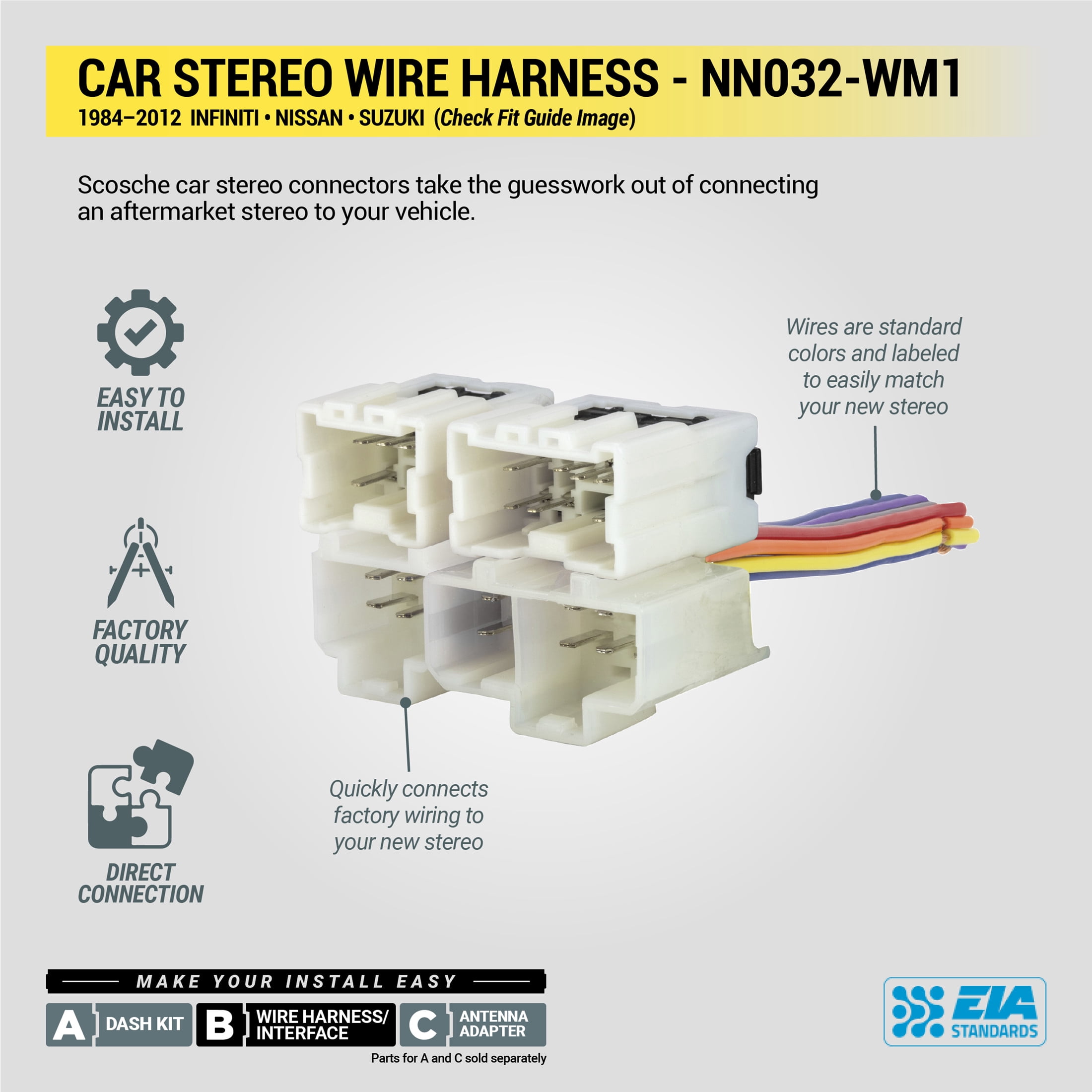 Scosche Wiring Harness Compatible with Select 1984-2012 Infiniti, Nissan and Suzuki NN032-WM1