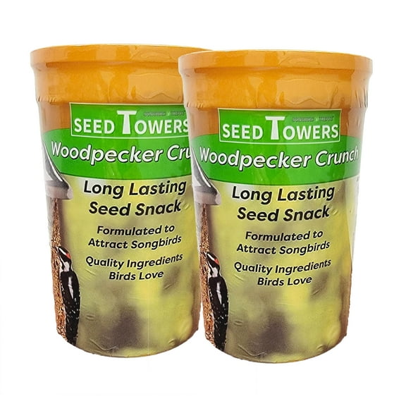 Songbird Treats Seed Tower 2 Packs  Bundle of 2  1.5-2 lb Seed Log Towers for Wild Birds Woodpecker Crunch