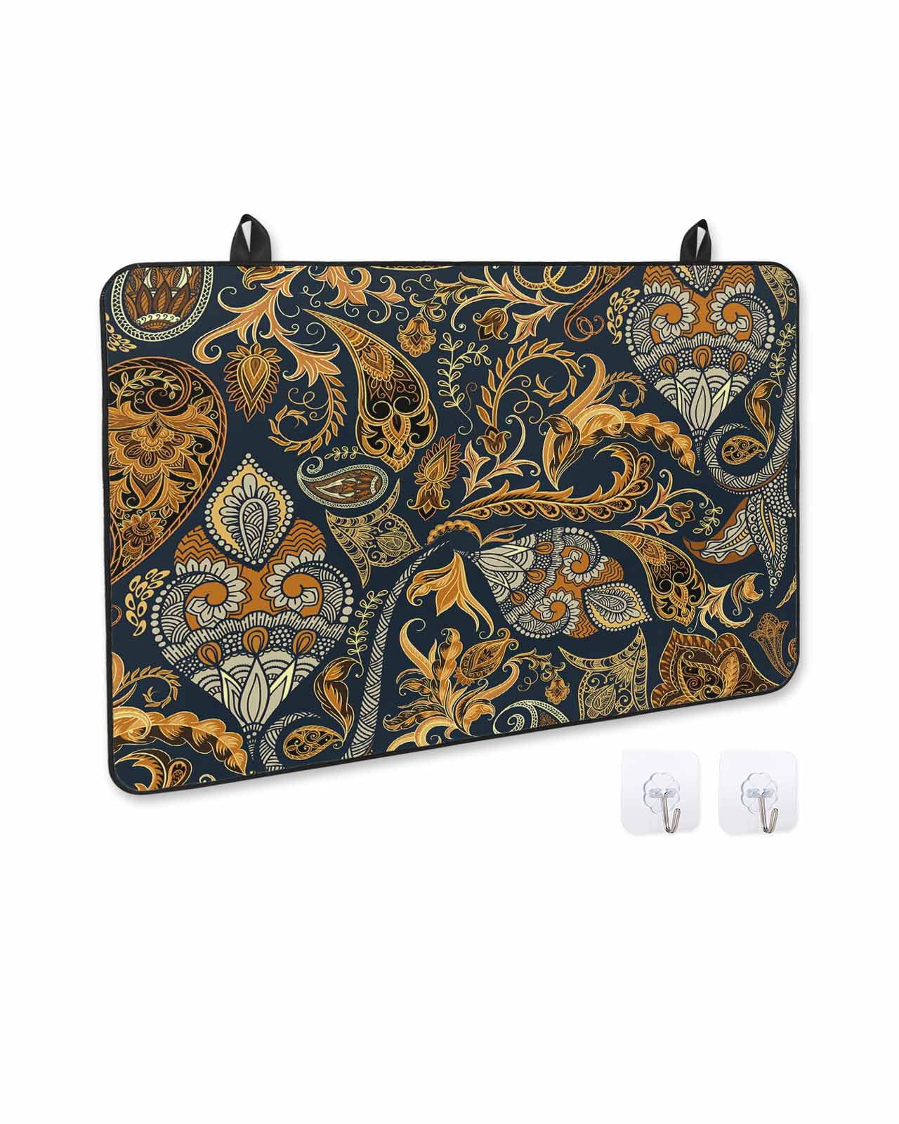nqOlkjepod Large Induction Cooktop Protector Mat 24"x21", Boho Floral Stove Top Covers for Electric Stove, Vintage Botanical Paisley Flower Decorative Stove Burner Cover Mats, Glass Top Stove Cover