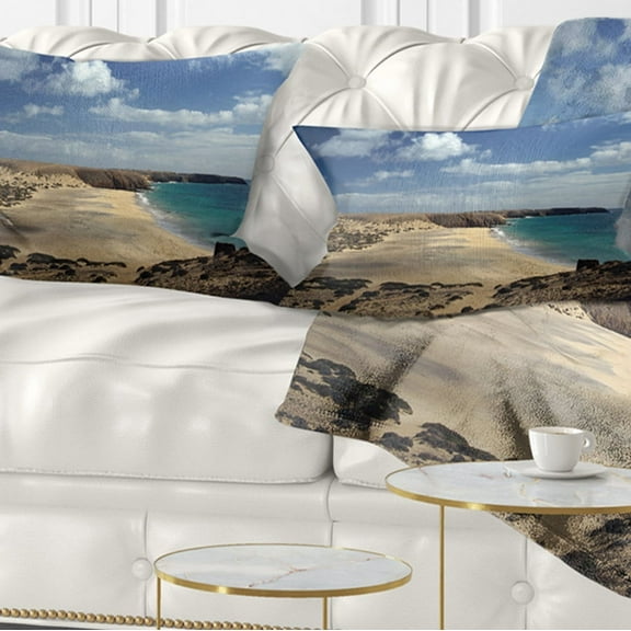 Designart Bright Seashore with Blue Waters - Seashore Throw Pillow - 12x20