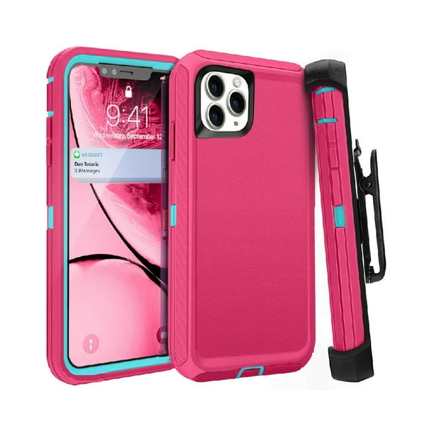 For Iphone 11 Pro Max Case Cover With Screen And Clip Fit Pink On Light Blue Color Walmart Com