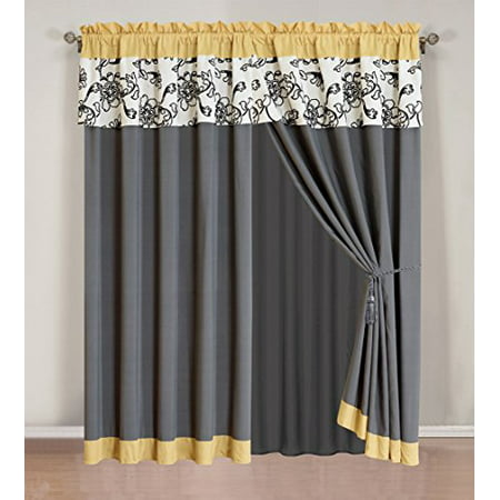 Grand Linen 4 Piece Modern Yellow Black, White Valance Curtains