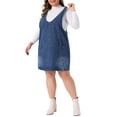 thumbnail image 4 of Agnes Orinda Women's Plus Size Denim Overall Dress V Neck Sleeveless Casual Jean Jumper Dress with Pockets 4X Dark Blue, 4 of 5