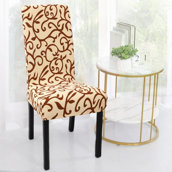 REGALWOVEN Stretch Spandex Dining Chair Slipcovers Floral Seat Cover Set of 4, Champagne and Coffee Color